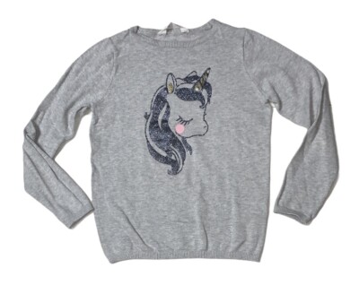 Preowned- H&M Long Sleeve Crewneck Unicorn Pullover Sweater Girls (Size  8-10Y)