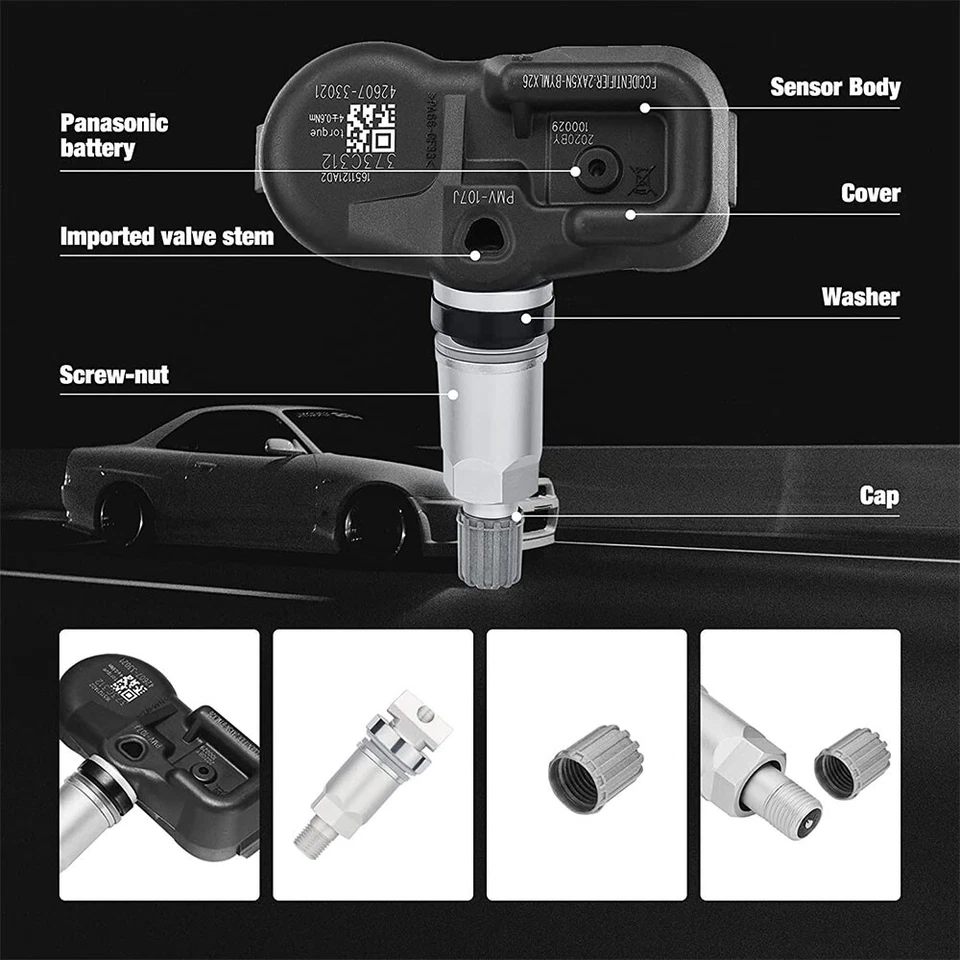 Sensor de pressão dos pneus 4 peças TPMS 42607-33021 para Toyota Corolla Lexus PMV-107J novo - Imagem 3 de 4
