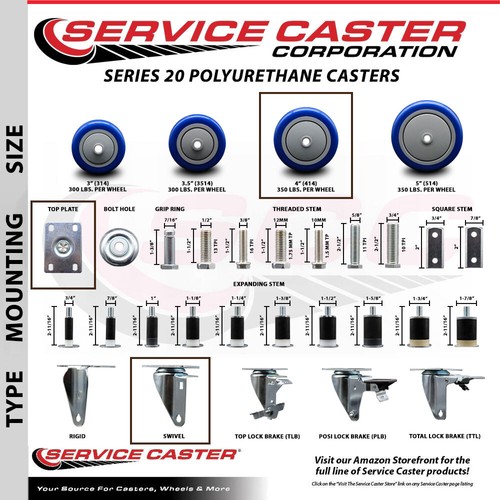 Ruota poliuretano blu 4 pollici piastra superiore girevole marca caster - Foto 4 di 5
