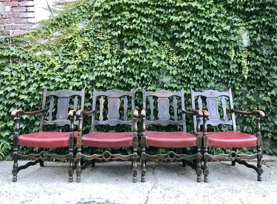 ANTIQUE VINTAGE VICTORIAN AMERICAN GOTHIC CARVED CHAIRS DINING ART DECO NOUVEAU - Image 2 of 4