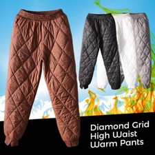 Women Winter Warm Down Cotton Pants Padded Quilted Trousers Elastic Waist New