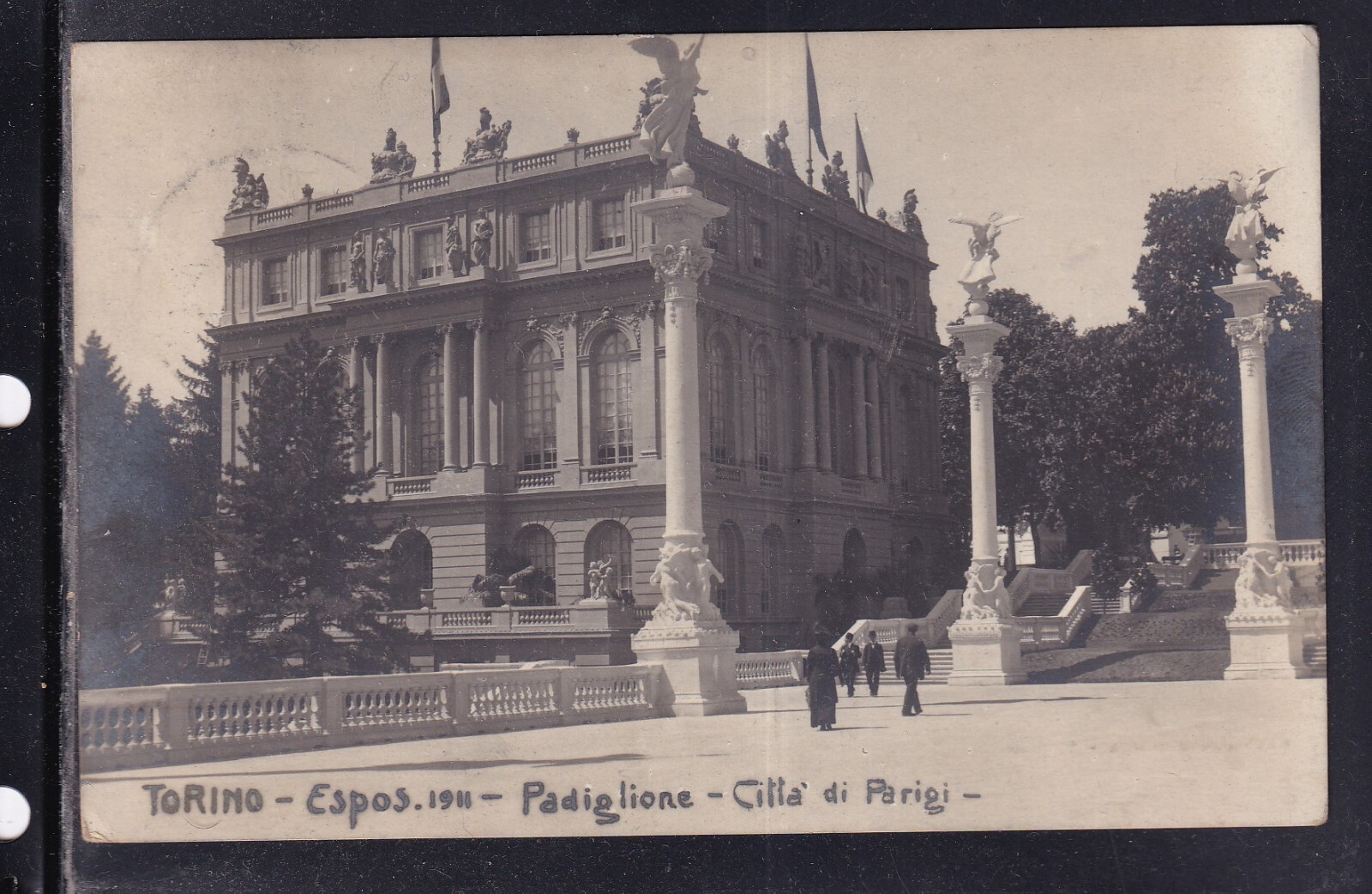Cartolina Torino Esposizione Padiglione Città di Parigi ANIMATA A3334