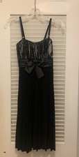 DEB "little black dress" lace top/jeweled spaghetti straps Size M pleated skirt 