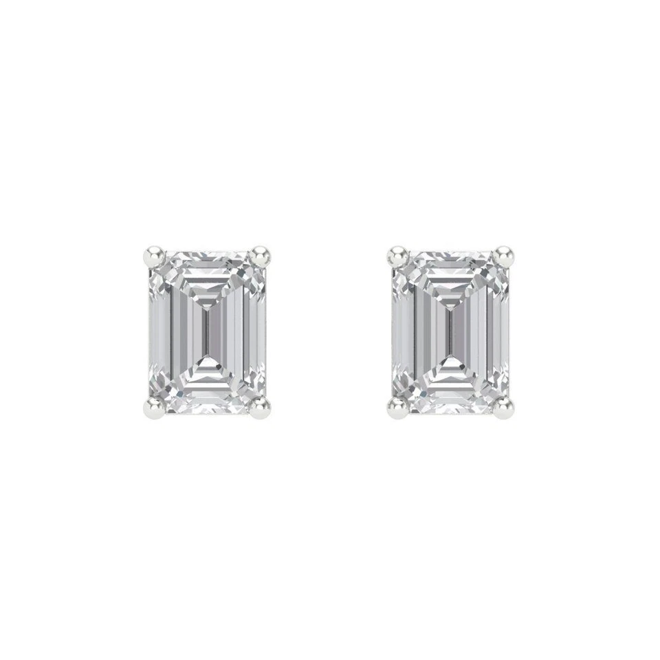 VVS1 Zirconia Diamond Stud Earrings, Screw back (1 cttw, 6x4mm, Emerald-Cut) - Image 3 of 4