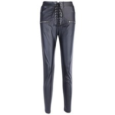 Pantaloni In Finta Pelle Da Donna Con Lacci Casual A Vita Alta Slim Con Zip Sexy
