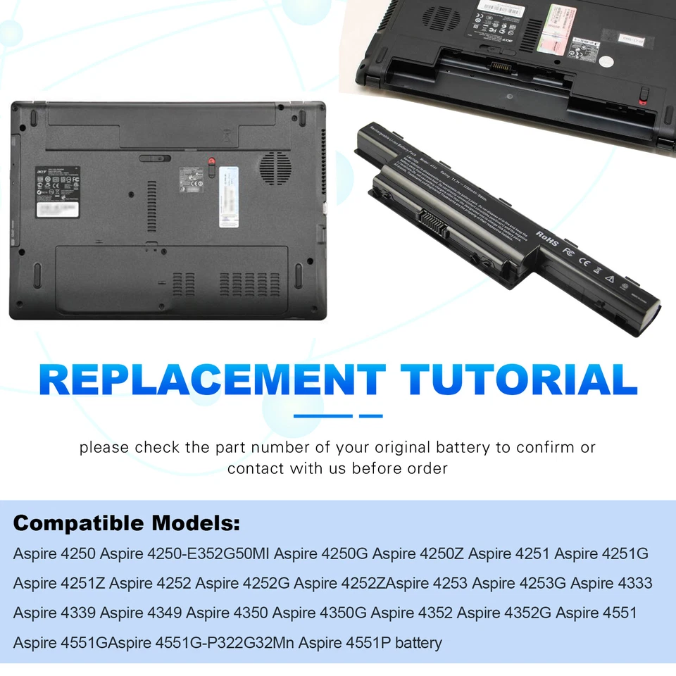 🧡LOTE Batería Para Gateway Acer Aspire 4551 4741 AS10D AS10D31 AS10D41 AS10D51 Foto 3 de 4