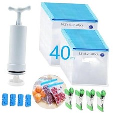 Sous Vide Cooking Bags - Set of 40  BPA-Free Reusable Vacuum Manual Pump-Grey