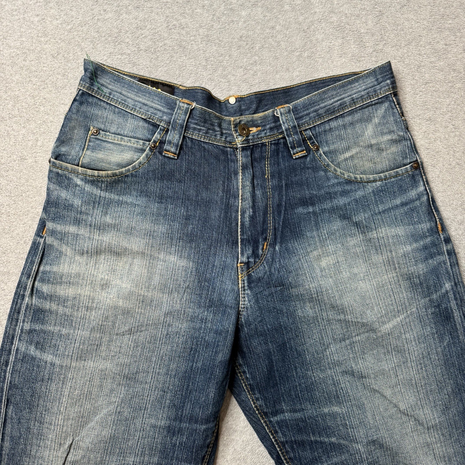 Mens 33x30 Blue Denim Faded Straight Leg Western Casual Adul