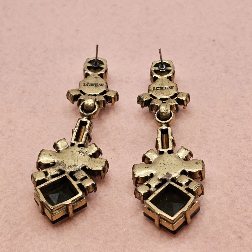 Pendientes colgantes de cristal J Crew verde transparente estrás estilo vintage Foto 4 de 4