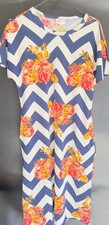 LuLaRoe Julia Dress S Small Blue Chevron Orange Rose