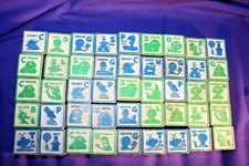 Vintage 1975 Sesame Street   Playskool Wooden Alphabet Blocks Lot of 40   