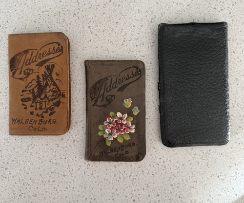 1920s-30s Vintage Address Books Mini Leather Cover Car Trip Info Walsenburg CO