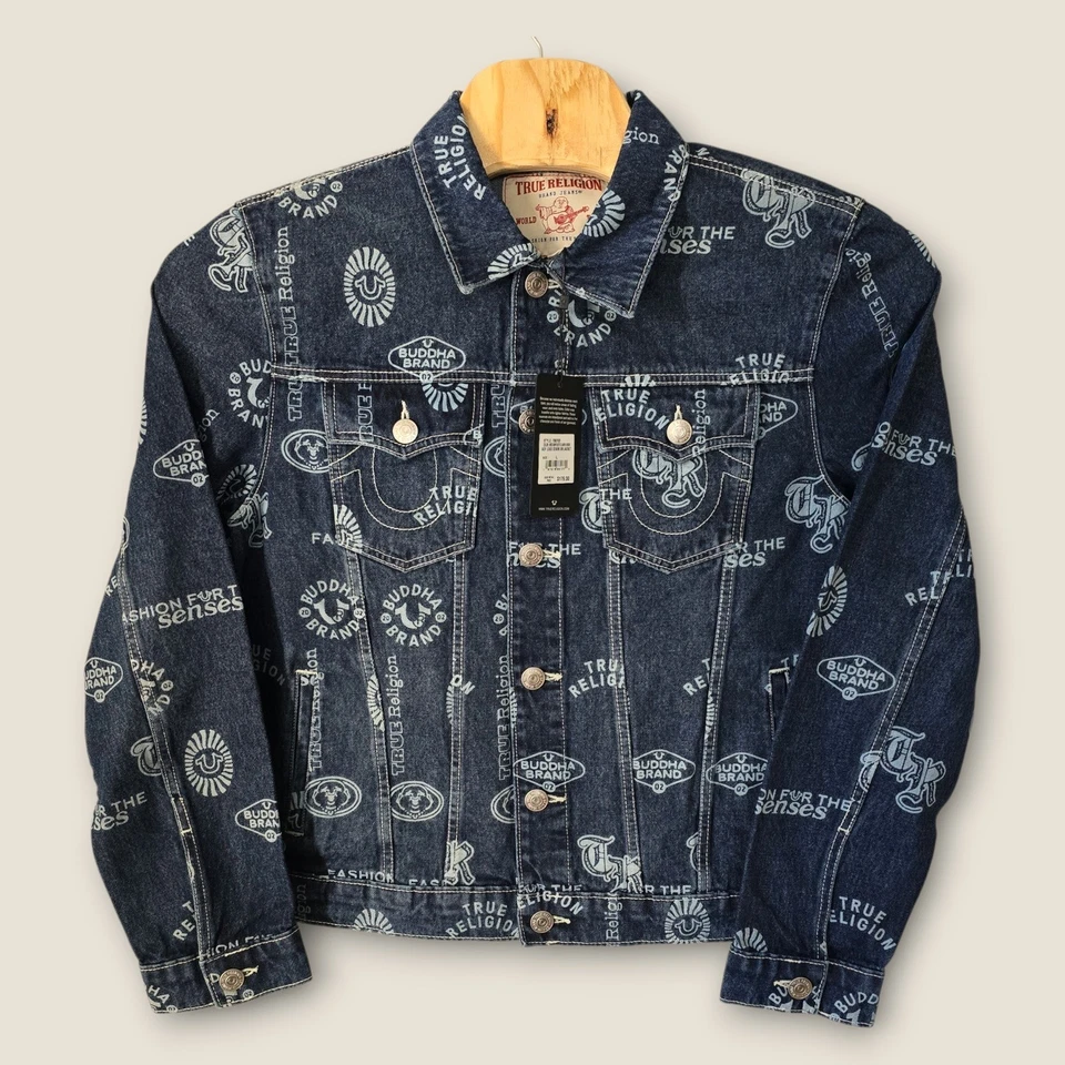 Chaqueta de mezclilla True Religion para hombre L/L con estampado de logotipo medio rústico lavado en granero Foto 2 de 4