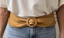 VTG GENUINE SUEDE LEATHER Sz S-Lg WIDE Belt,Covered Buckle Excellent Y2k Germany