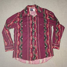 Vintage 90s Wrangler Western Shirt Mens L Aztec Pearl Snap Long Sleeve Cowboy