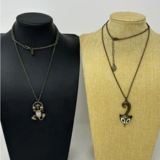 Lot of 2 ZAD Brass Tone Cat and Fox Necklace