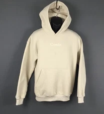 Comfrt Hoodie Mens Small Beige Loose Fit Pullover Sweatshirt Kangaroo Pocket