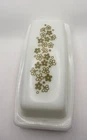 Vintage Pyrex Green Spring Blossom Crazy Daisy Milk Glass Butter Dish w/Lid USA