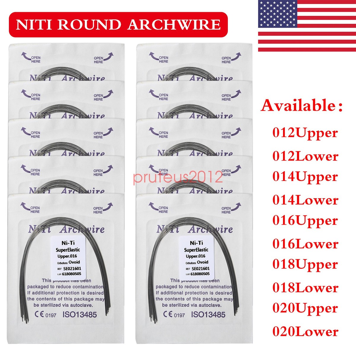 Orthodontic Niti Round Arch Wires - Ovoid Form Upper/Lower - Sizes 12/14/16/18/20