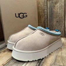 UGG TAZZ PLATFORM SLIPPER WOMENS US 9 ~ DRIFTWOOD WHITE PEPPER ~ SUEDE / WOOL