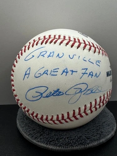 Pete Rose Autographed Baseball Cincinnati Reds "Gransville A Great Fan" ROMLB