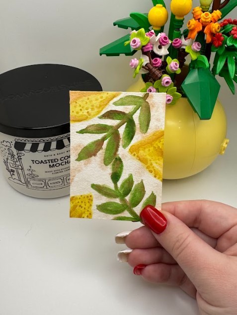 ACEO Original Art LKZArtCreations Watercolor Realistic Fruit Lemon and Leaves