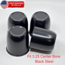 4x 3.25" Black Steel Push Thru Center Caps Fits Trailer Truck Rims Close End