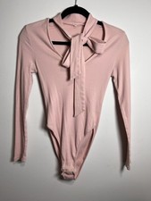 Pale Pink One Piece Long Sleeve Scoop Neck Tie Bodysuit Women  s Sz XS EUC