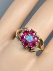 Retro Opal Ruby Flower Ring Antique Wedding Engagement Cocktail Ring Rose Gold — photo 2