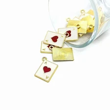 Ace of Hearts Enamel Playing Card Charms, 19x14mm - US Seller