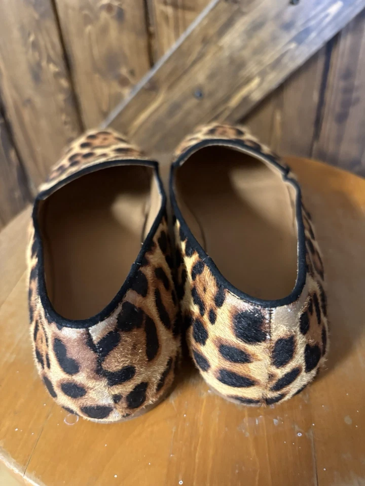 J Crew леопард икры волосы курения тапочки мокасины плоскостях размер 9 отличном состоянии - Изображение 3 из 4