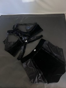 For Love & Lemons Skivvies Black Velvet Bra And Brief Set Sz Xtra Small