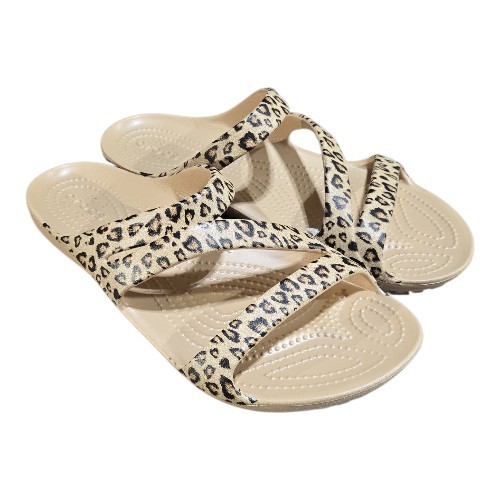 WOMEN'S CROCS TAN/LEOPARD STRAPPY KADEE II BEACH/POOL WATER SANDALS SIZE 9 NWT