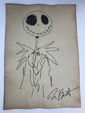 Tim Burton COA Art Painting Original Drawing Vintage Paper Signed