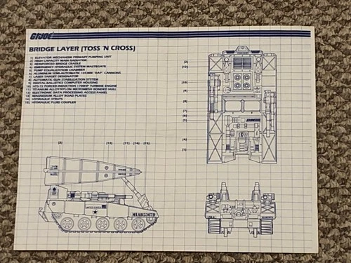 Vintage 1984 Hasbro G.I. Joe Bridge Layer Toss 'N Cross Blueprints Instructions