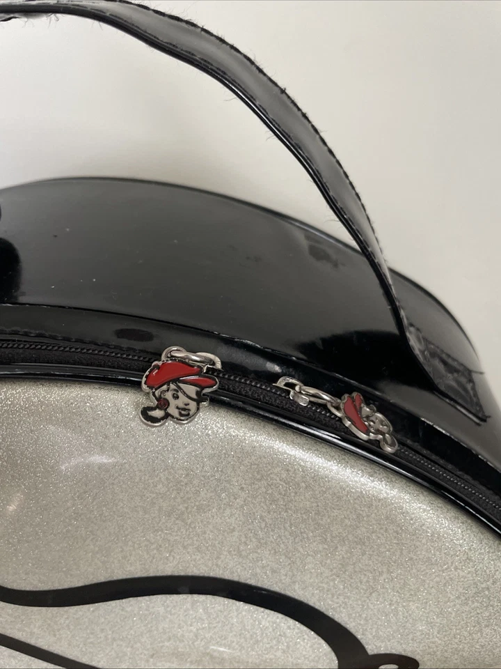 Bolso de Vinilo Redondo Vintage Azul Marino Niña - Sombrero Negro y Plateado Bolso de Baile de Alegría Foto 2 de 4