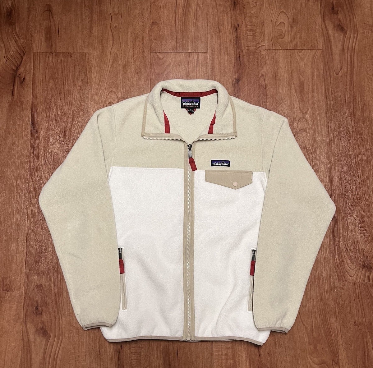 Patagonia Synchilla Full-Zip White Tan Fleece Jacket - Size