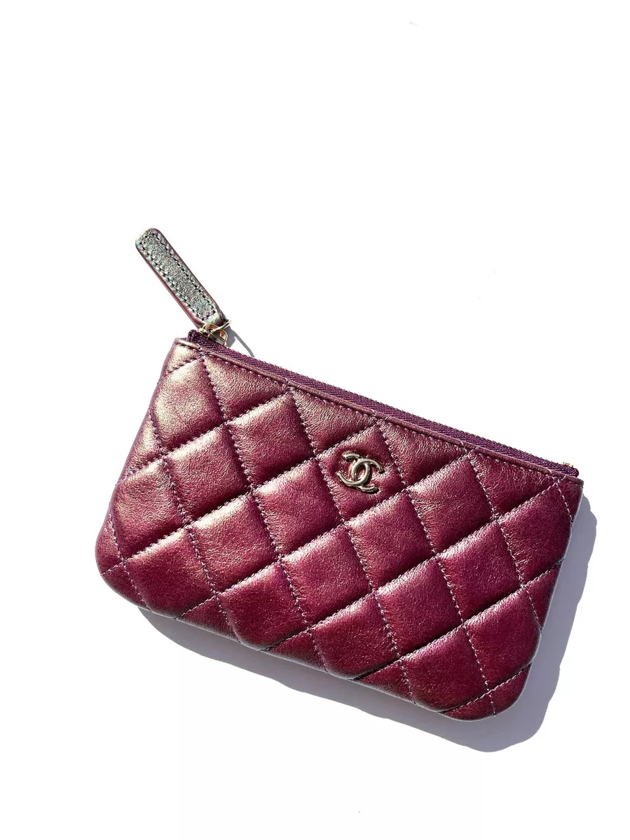 Authentic CHANEL Iridescent Purple 2020 Small Quilted Zip Pouch Cosmetic O Case