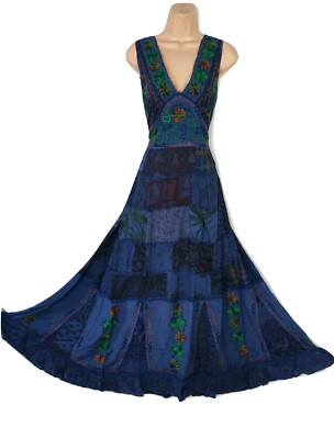 Übergröße Patchworkkleid Maxi Boho Hippie Festival handbestickt 18 20 22