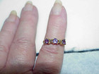Vintg 10K 3 Amethyst Heart 2 Diamond Band Ring Yellow gold Sz 7 Hearts ABG1195NL — photo 6