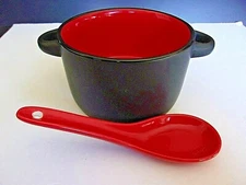 M Ware Hilo Double Handle Mug MIT Black Matte w/red interior