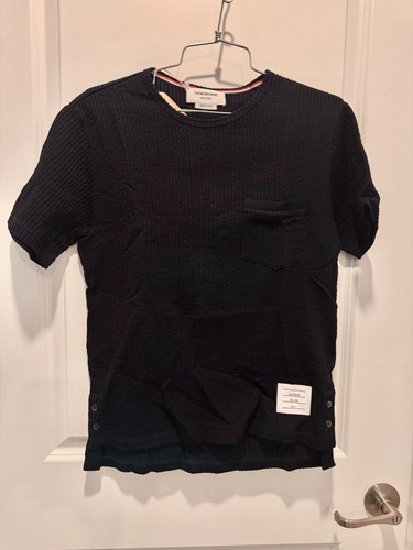 Thom Browne SS Pocket tee in Cotton Seersucker Knit Size 0 100% Cotton NWT