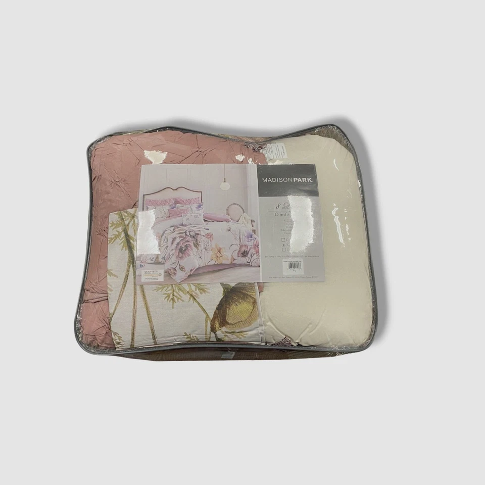 Conjunto de edredom Madison Parks branco e roxo Maddy 8 peças algodão estampado-King - Imagem 3 de 4