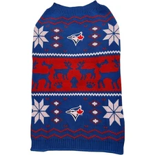 Pets First MLB Christmas Themed Dog Sweater with Toronto Blue Jays Logo
