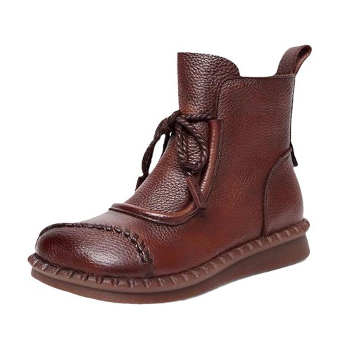 Women Booties Side Zip Ankle Boots Womens Comfort Lace Up Work Retro Shoes Flat - Picture 17 of 47