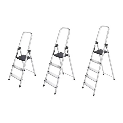HYFIVE Aluminium Step Ladder With Platform Non Slip Treads Lightweight Aluminium EN 131