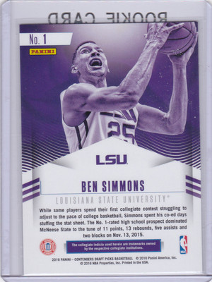 BEN SIMMONS Basketball LSU TIGERS ROOKIE CARD #1 RC Class Reunion