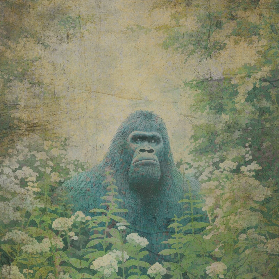 Винтажный SASQUATCH ботанический настенное искусство, снежный человек цветок декор, Cryptid цветочный подарок - Изображение 2 из 4