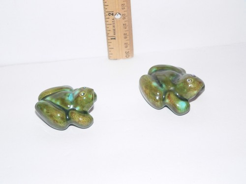 FROG Set ANATOMICALLY CORRECT CERAMIC Green Drip Glaze Vintage - Picture 2 of 4