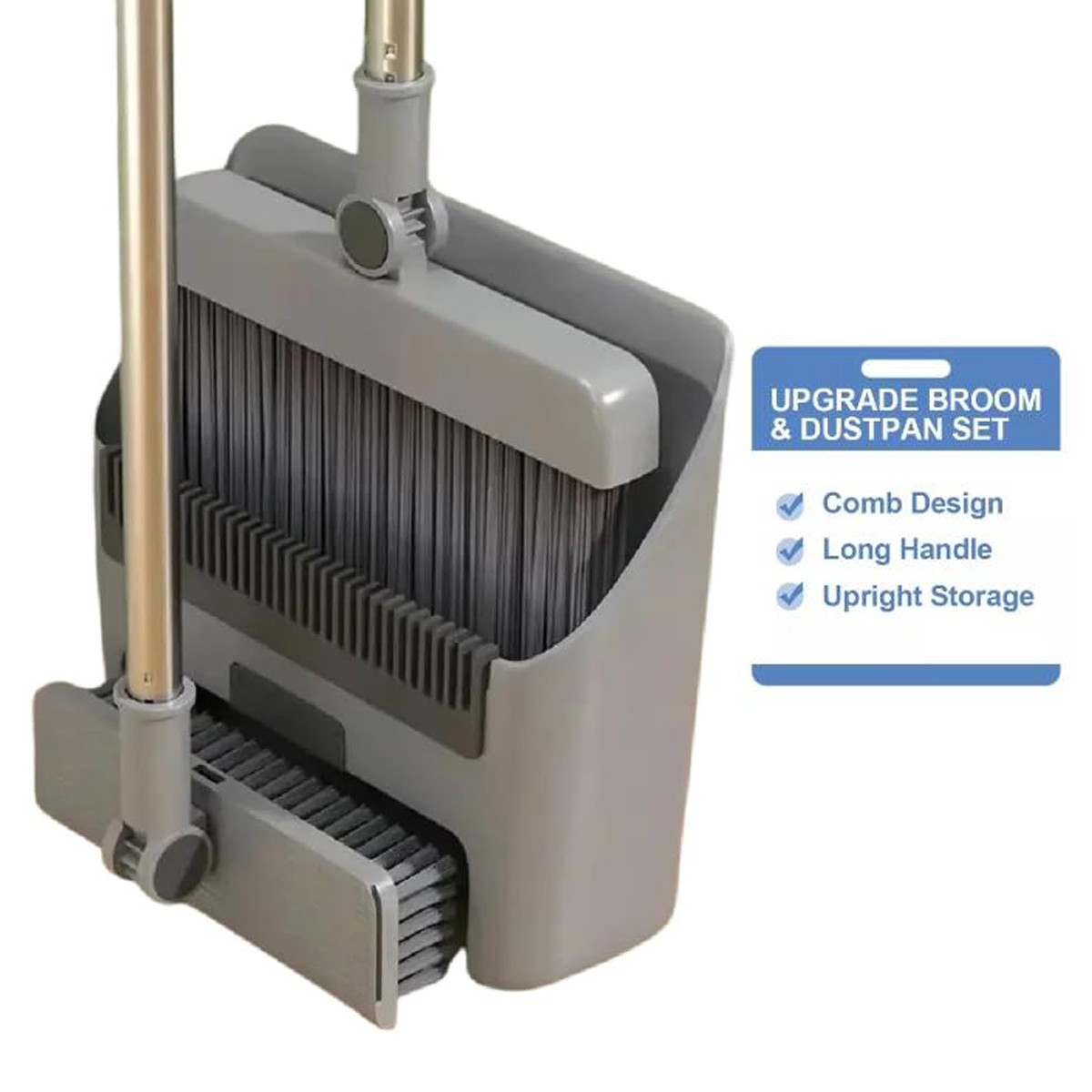 Foldable Broom and Dustpan Sweep Clean Set Dust Pan Broom Upright w/ Lid Combo